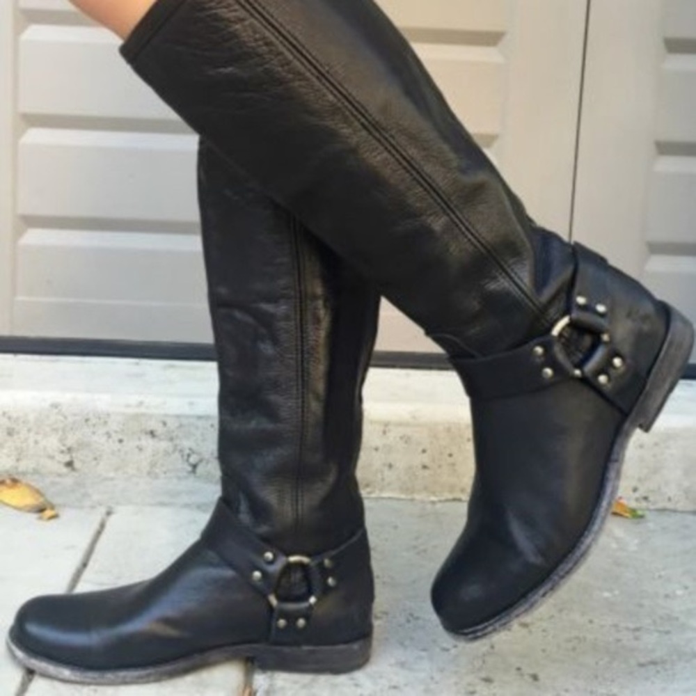 Frye Phillip Harness Tall Boot Black size 9.5